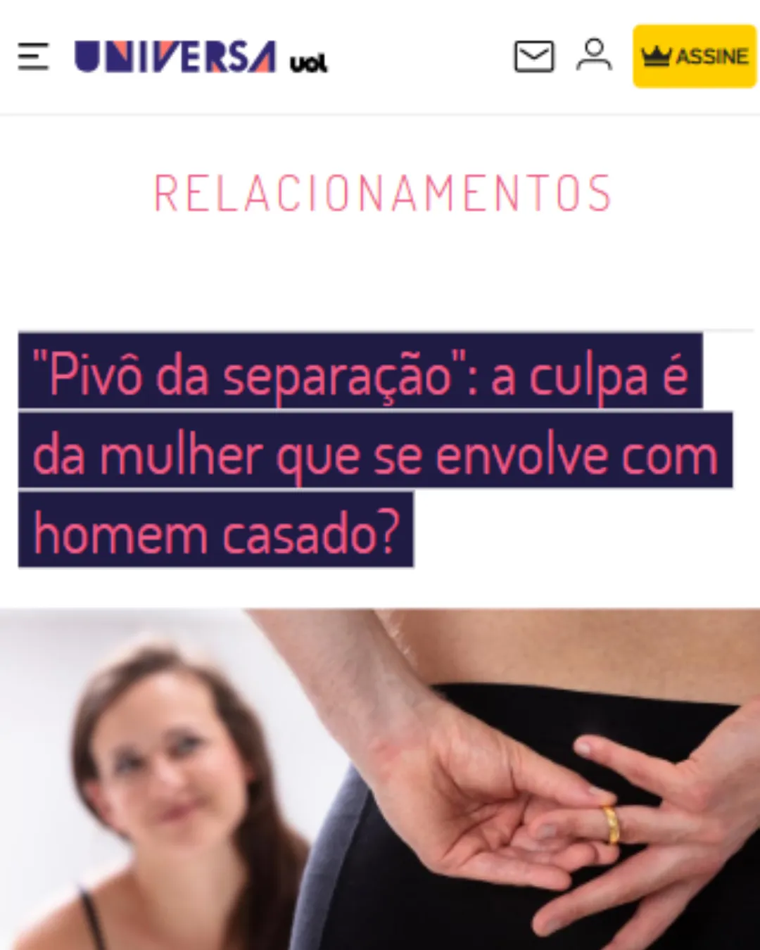 "Pivô da separação": a culpa é da mulher que se envolve com homem casado?